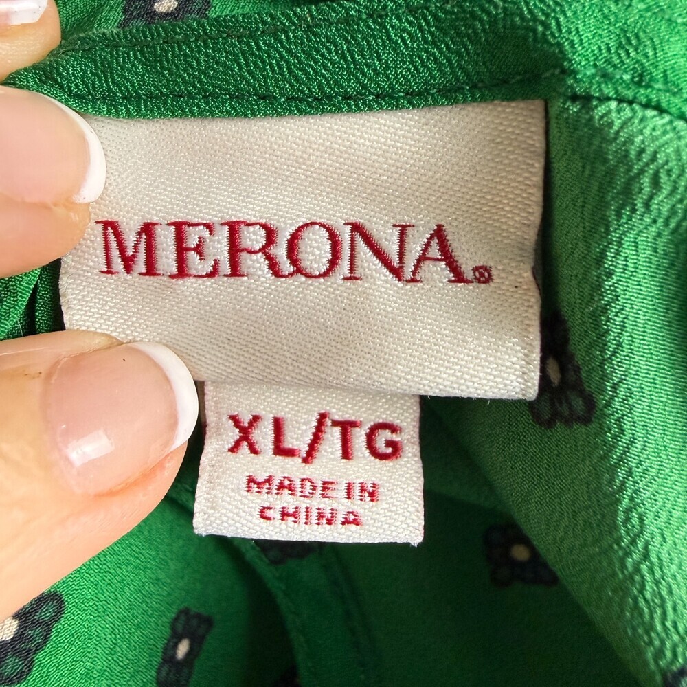 Merona Women's XL Cap Sleeve Blouse Kelly Green Blue Geometric Floral Print Top - Picture 10 of 13